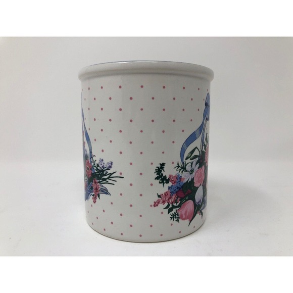 Floral Coffee Mug Creative Concepts 1993 Blue Basket Pink Flowers Polka Dots - Picture 2 of 6
